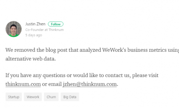WeWork Controversy- Startup Thinknum Removed After Negative Blogpost