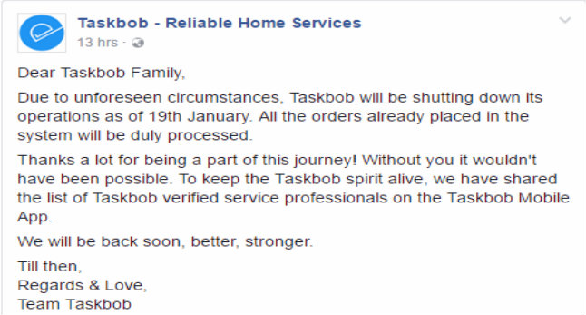 Mumbai Based Home Services Startup Taskbob Shuts Shop